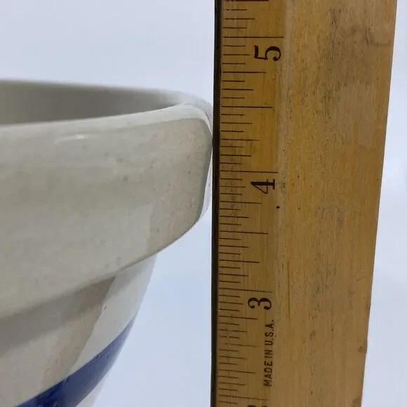 Vtg‎ ROSEVILLE POTTERY STONEWARE MIXING BOWL Blue Stripes 7” Farmhouse - Picture 7 of 7